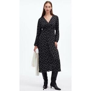 Madewell Ruched Long Sleeve V Neck Midi Dress US Women's 14